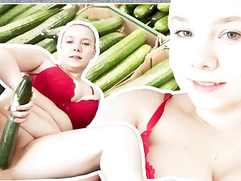 Observe this super-hot teeny get her tight cooter screwed by a gigantic cucumber!