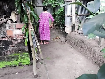 See me hug my Indian aunty while she cleans the yard and then get my butt smashed rock hard