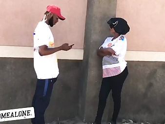 Nigerian female with a ginormous rump takes a rock-hard schlong in her rump while on the street