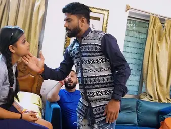 Stepbro & Aunty get their cock-squeezing slots rammed by Desi's curtain Indian cooch