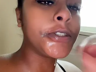 Ebony peer royalty with big bowels increased by pest tries out a 10-inch hard-on for a facial